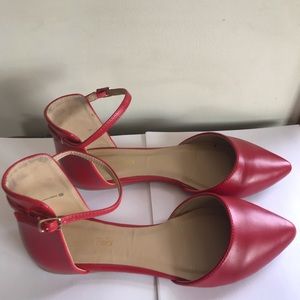 Red, Ankle strap, flats. Worn Once